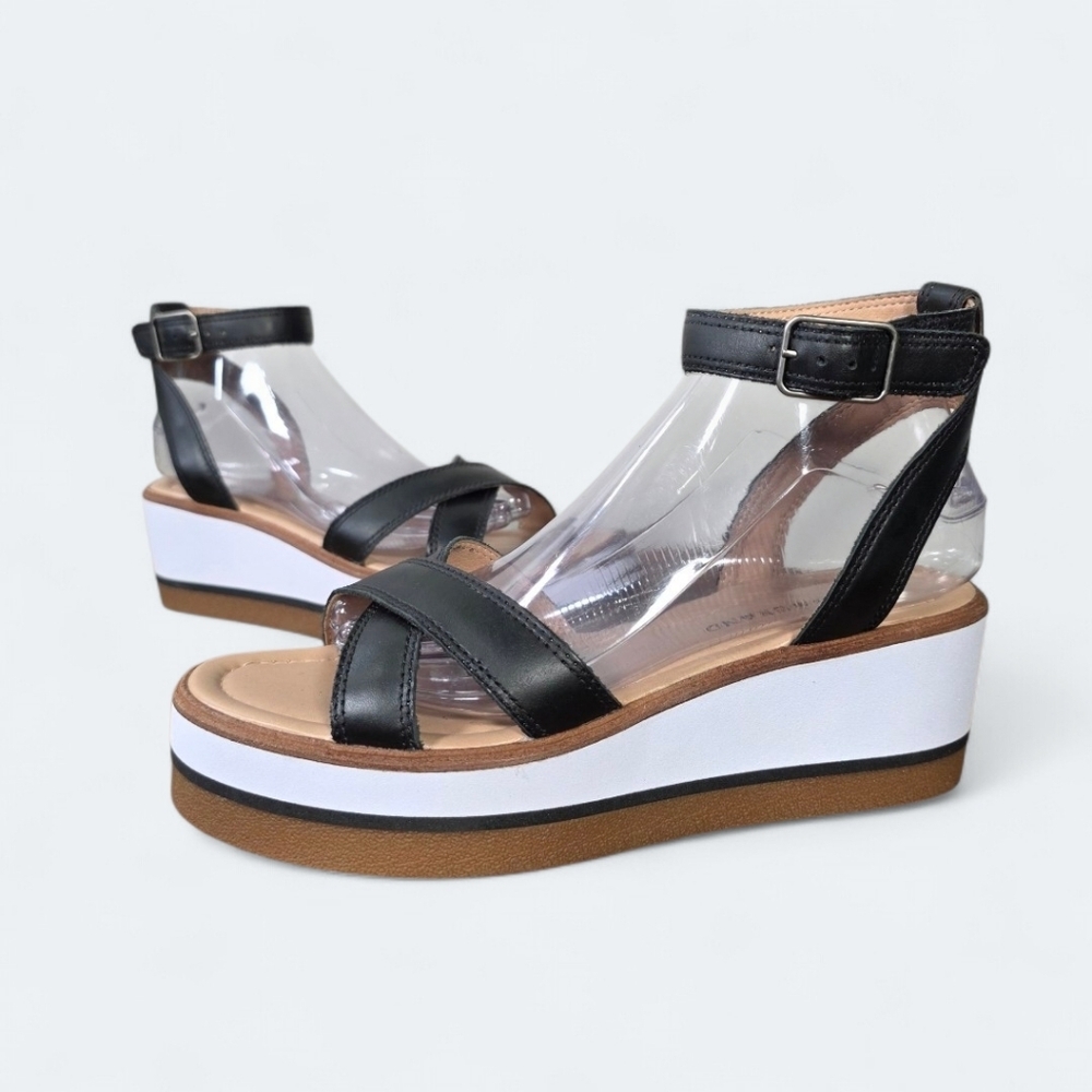 Lucky Brand Tarhi Black Leather Platform Sandals Size 9